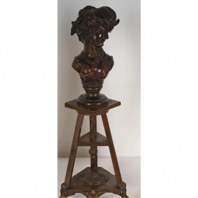 Antique 19c French Bronze Female Bust Sculpture on Hoof Foot Stand