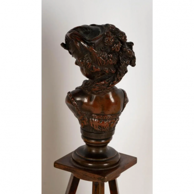 Antique 19c French Bronze Female Bust Sculpture on Hoof Foot Stand