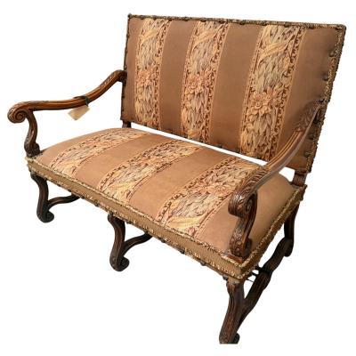 Antique 19c French Carved Walnut Tapestry Sofa Settee