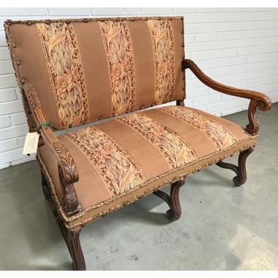 Antique 19c French Carved Walnut Tapestry Sofa Settee