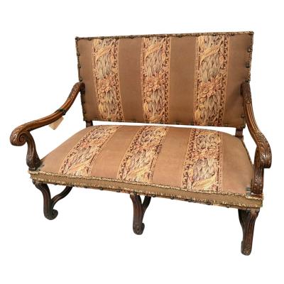 Antique 19c French Carved Walnut Tapestry Sofa Settee