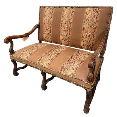 Antique 19c French Carved Walnut Tapestry Sofa Settee
