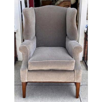 Antique 19c Georgian Wingback Mohair Arm Chair