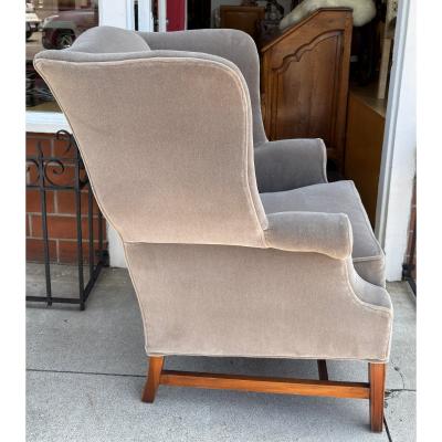 Antique 19c Georgian Wingback Mohair Arm Chair
