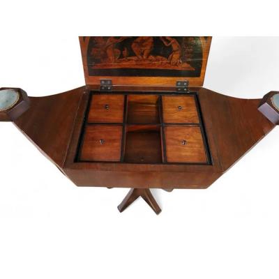 Antique 19c Gondola Form Sewing Box Work Table