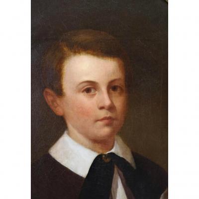 Antique 19c Portrait Oil Painting of a Boy in a Giltwood Frame