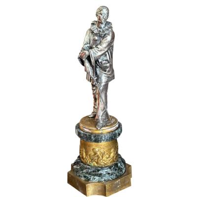 Antique 19c Silver Bronze Pierrot Clown Sculpture by Auguste Louis Lalouette