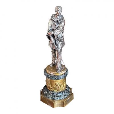 Antique 19c Silver Bronze Pierrot Clown Sculpture by Auguste Louis Lalouette