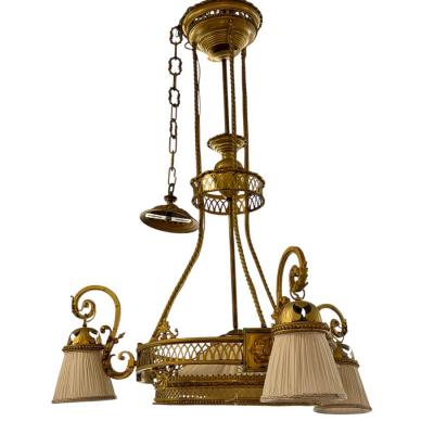 Antique 19th C Brass French Beaux Arts Chandelier