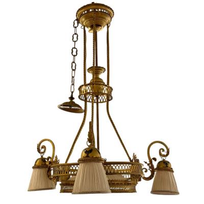 Antique 19th C Brass French Beaux Arts Chandelier