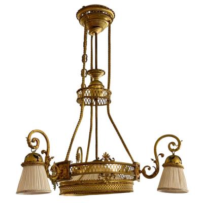 Antique 19th C Brass French Beaux Arts Chandelier