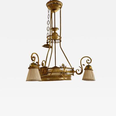 Antique 19th C Brass French Beaux Arts Chandelier