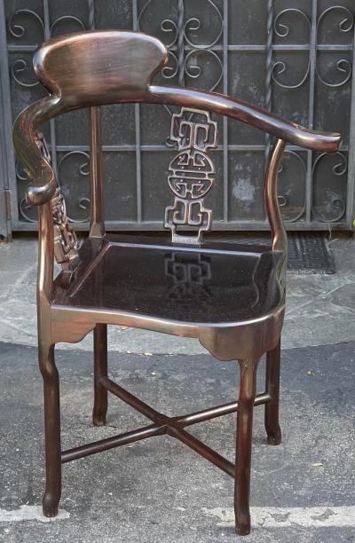 Antique 19th C Chinese Rosewood Corner Arm Chair