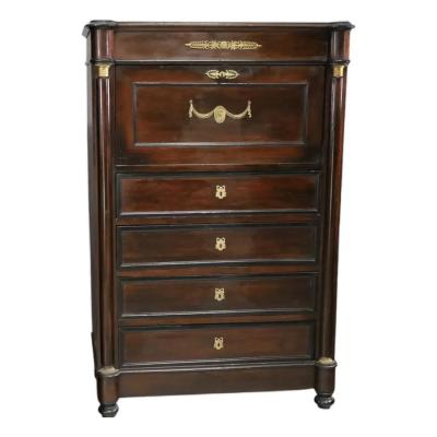 Antique 19th C Empire Mahogany Gilt Bronze Drop Front Desk Secretary