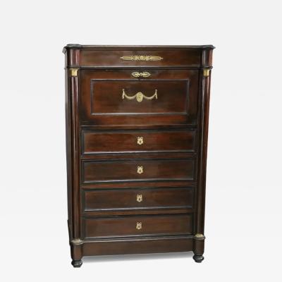 Antique 19th C Empire Mahogany Gilt Bronze Drop Front Desk Secretary