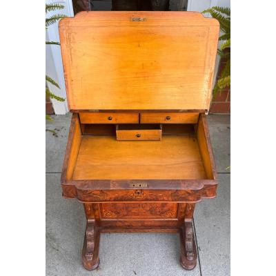 Antique 19th C English Burlwood Davenport Desk