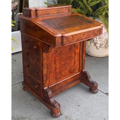 Antique 19th C English Burlwood Davenport Desk