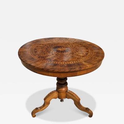 Antique 19th C Italian Sorrento Marquetry Inlaid Round Side Table