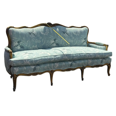 Antique 19th C Louis XV Style Canap Sofa in Eden Serene Fabric