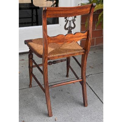 Antique 19th C Petite Lyre Back Side Chair W Rush Seat