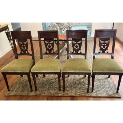 Antique 19th C Russian Star Shield Coat of Arms Dining Chairs Set of 4