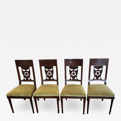 Antique 19th C Russian Star Shield Coat of Arms Dining Chairs Set of 4