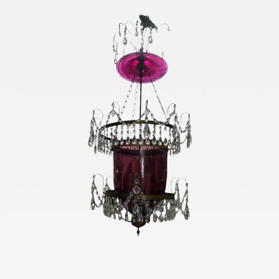 Antique 19th C Swedish Amethyst Crystal Bell Form Chandelier