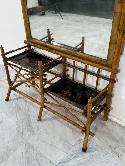 Antique 19th Century Anglo Japanese Bamboo Hall Tree with Mirror