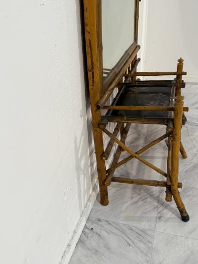 Antique 19th Century Anglo Japanese Bamboo Hall Tree with Mirror