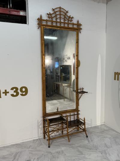 Antique 19th Century Anglo Japanese Bamboo Hall Tree with Mirror