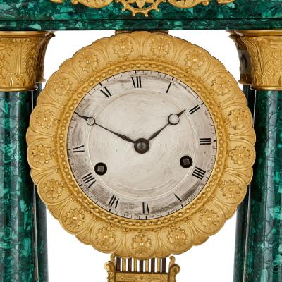 Antique 19th Century Bourbon Restauration Malachite and Gilt Bronze Mantel Clock