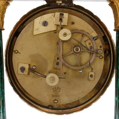 Antique 19th Century Bourbon Restauration Malachite and Gilt Bronze Mantel Clock