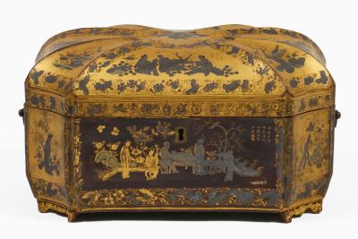 Antique 19th Century Chinese Export Black Lacquer Tea Caddy