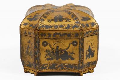 Antique 19th Century Chinese Export Black Lacquer Tea Caddy