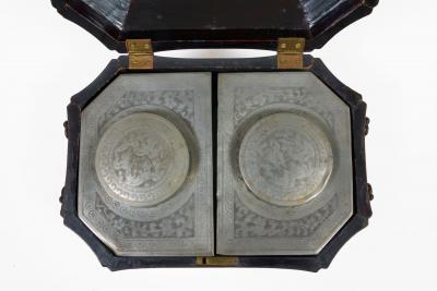 Antique 19th Century Chinese Export Black Lacquer Tea Caddy