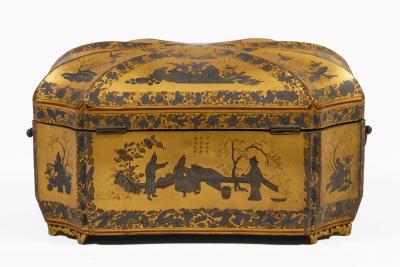 Antique 19th Century Chinese Export Black Lacquer Tea Caddy
