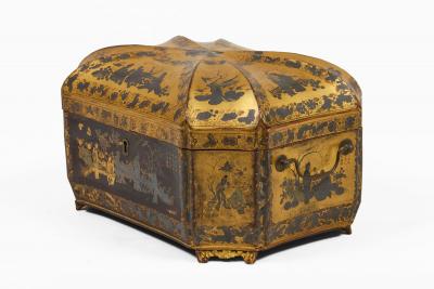 Antique 19th Century Chinese Export Black Lacquer Tea Caddy