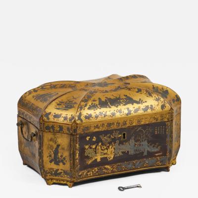 Antique 19th Century Chinese Export Black Lacquer Tea Caddy