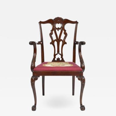 Antique 19th Century English Chippendale Mahogany Armchair 