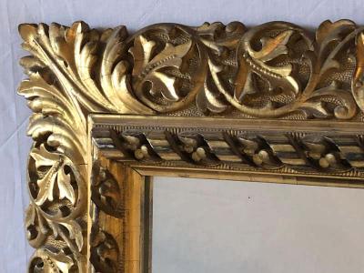 Antique 19th Century Fine Giltwood Mirror with Leaf Vine and Floral Carvings