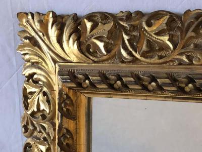 Antique 19th Century Fine Giltwood Mirror with Leaf Vine and Floral Carvings
