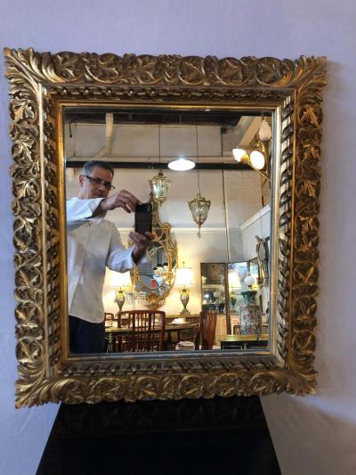 Antique 19th Century Fine Giltwood Mirror with Leaf Vine and Floral Carvings