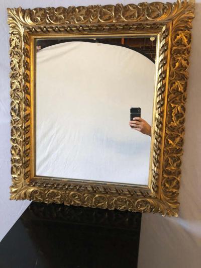 Antique 19th Century Fine Giltwood Mirror with Leaf Vine and Floral Carvings