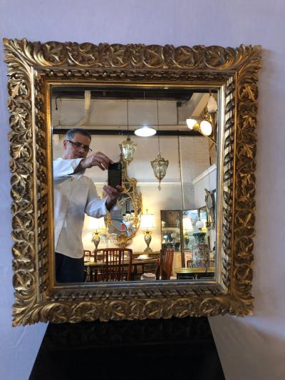 Antique 19th Century Fine Giltwood Mirror with Leaf Vine and Floral Carvings