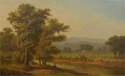 Antique 19th Century Hudson River Valley Oil Landscape Painting
