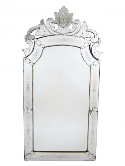 Antique 19th Century Venetian Murano Hand Engraved Hanging Wall Mirror