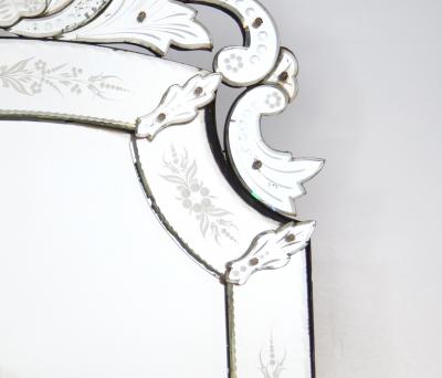 Antique 19th Century Venetian Murano Hand Engraved Hanging Wall Mirror