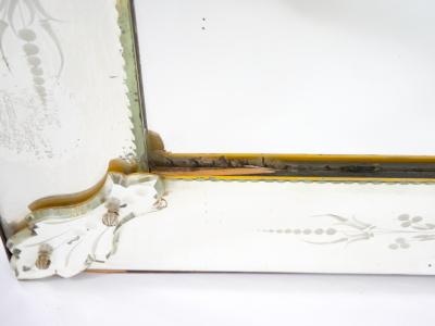 Antique 19th Century Venetian Murano Hand Engraved Hanging Wall Mirror