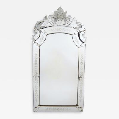 Antique 19th Century Venetian Murano Hand Engraved Hanging Wall Mirror