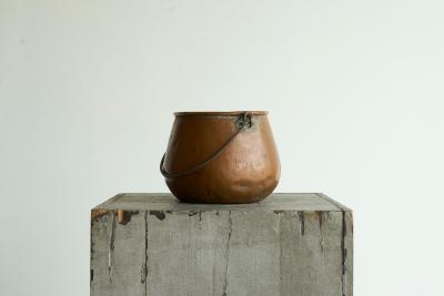 Antique 19th Century Wabi Sabi Style Pot with Handle in Richly Patinated Copper